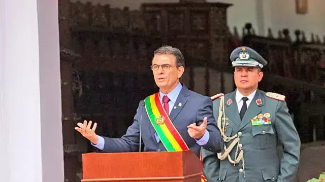 El presidente Rodrigo Paz durante su discurso en la Casa de la Libertad por el 217 aniversario del Primer Grito Libertario.