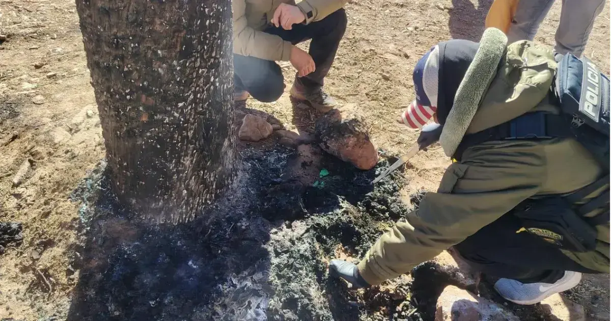 Los investigadores inspeccionan el lugar en el que fueron quemados los tres jóvenes.