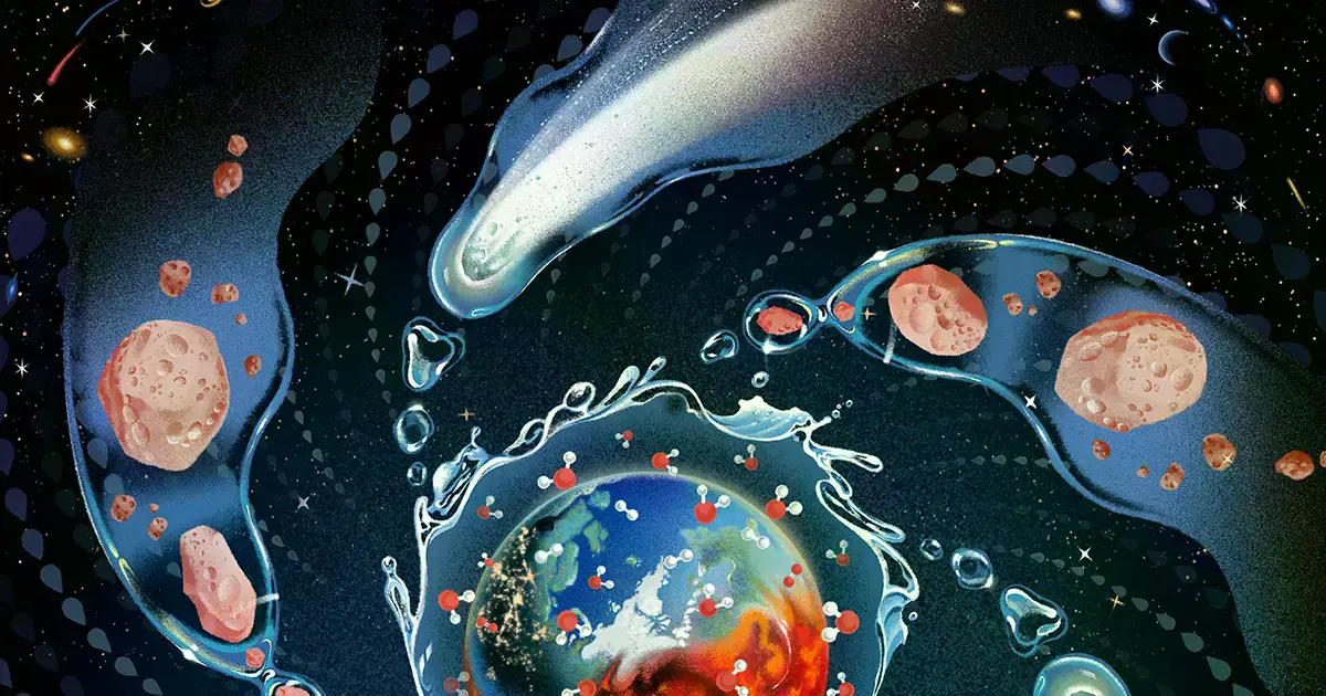 Ilustración conceptual del agua en la Tierra primitiva.