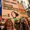 Manifestantes durante la huelga general en Lisboa.