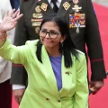 La presidenta interina de Venezuela, Delcy Rodríguez, antes de presentar la rendición de cuentas ante el Parlamento.