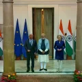 El primer ministro indio Narendra Modi se reúne en Nueva Delhi con Antonio Costa y Ursula von der Leyen.