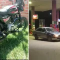A la izquierda, la moto que fue robada a un mototaxista. A la derecha, uno de los surtidores donde llegaron los atracadores.