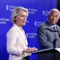 Ursula von der Leyen y Antonio Costa en un encuentro informal de líderes de la UE en el castillo de Alden Biesen.