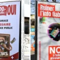 Carteles de las campañas a favor y en contra de la reducción de la tasa.