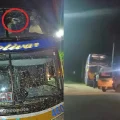 El bus quedó afectado por la caída de las piedras