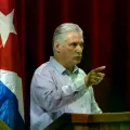 El presidente cubano, Miguel Díaz-Canel, durante una intervención televisada.