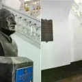 El antes y después del lugar donde se encontraba el busto de Evo Morales en la Asamblea.