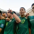 Jugadores de la Verde celebrando un gol ante Surinam.