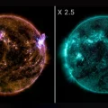 Imágenes del Observatorio de Dinámica Solar de la NASA muestran llamaradas solares como destellos brillantes en la parte supe