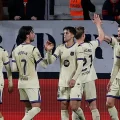 Festejo de gol de los 'blaugranas'.
