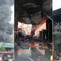 Los pobladores ayudaron a recuperar gran cantidad de llantas del negocio afectado por el fuego.