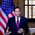 Marco Rubio durante una rueda de prensa en la embajada de EE.UU. en Roma.
