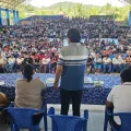 Evo Morales, en Lauca Ñ, junto a sus seguidores.