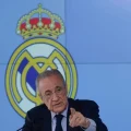 El presidente del Real Madrid, Florentino Pérez, durante la rueda de prensa.