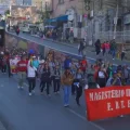 Una de las marchas realizadas por el magisterio en La Paz.