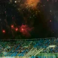 Hinchada de Blooming durante el partido con Bragantino por Sudamericana en el Tahuichi.