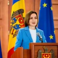La presidenta de Moldavia, Maia Sandu, durante una conferencia de prensa en el palacio presidencial en Chisinau, Moldavia, el